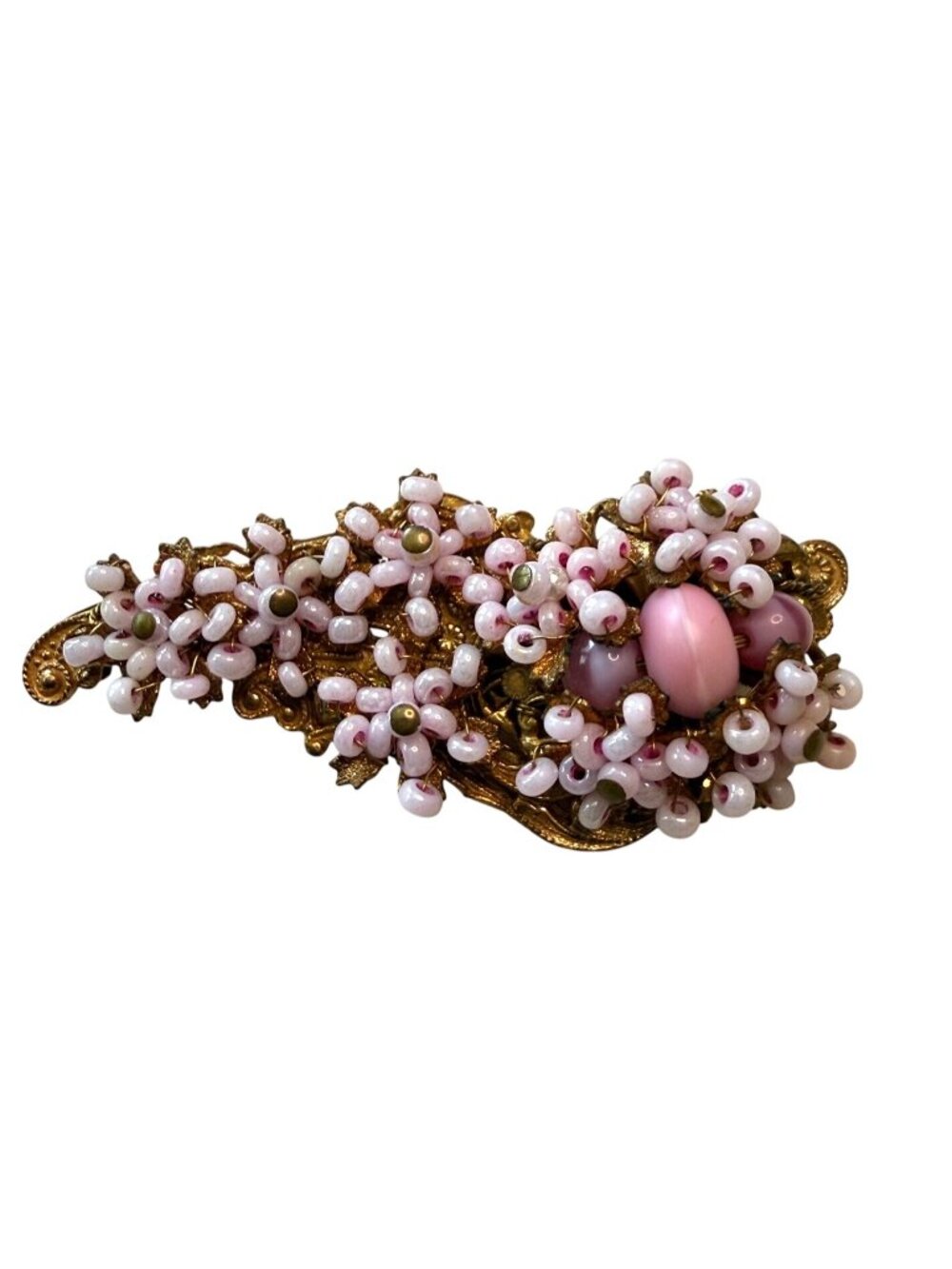 Vintage Demario Hagler NYC Gold-Tone Brooch With Pink  Beads - Floral Design